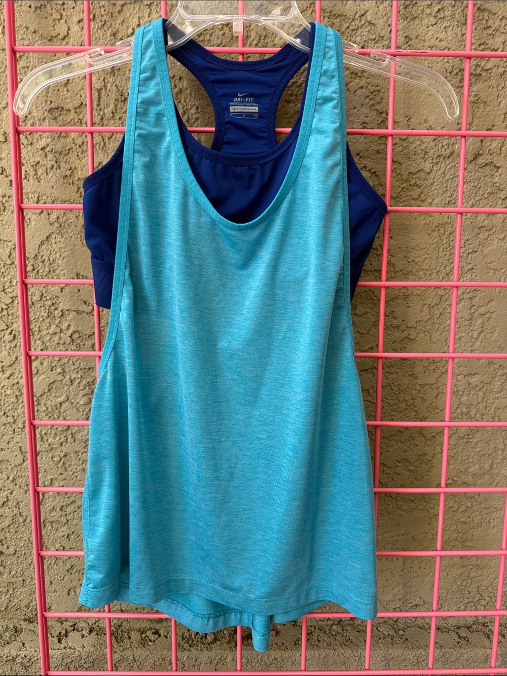 Nike Turquoise Layered Racerback Tank with Navy Built-In Bra